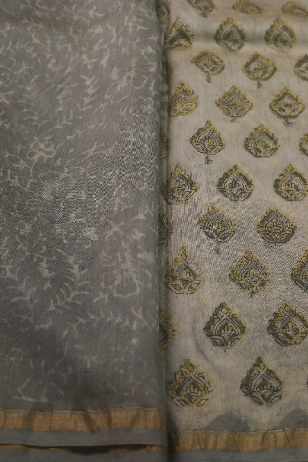 Pastel Green Block Printed Silk Cotton saree - Image 4