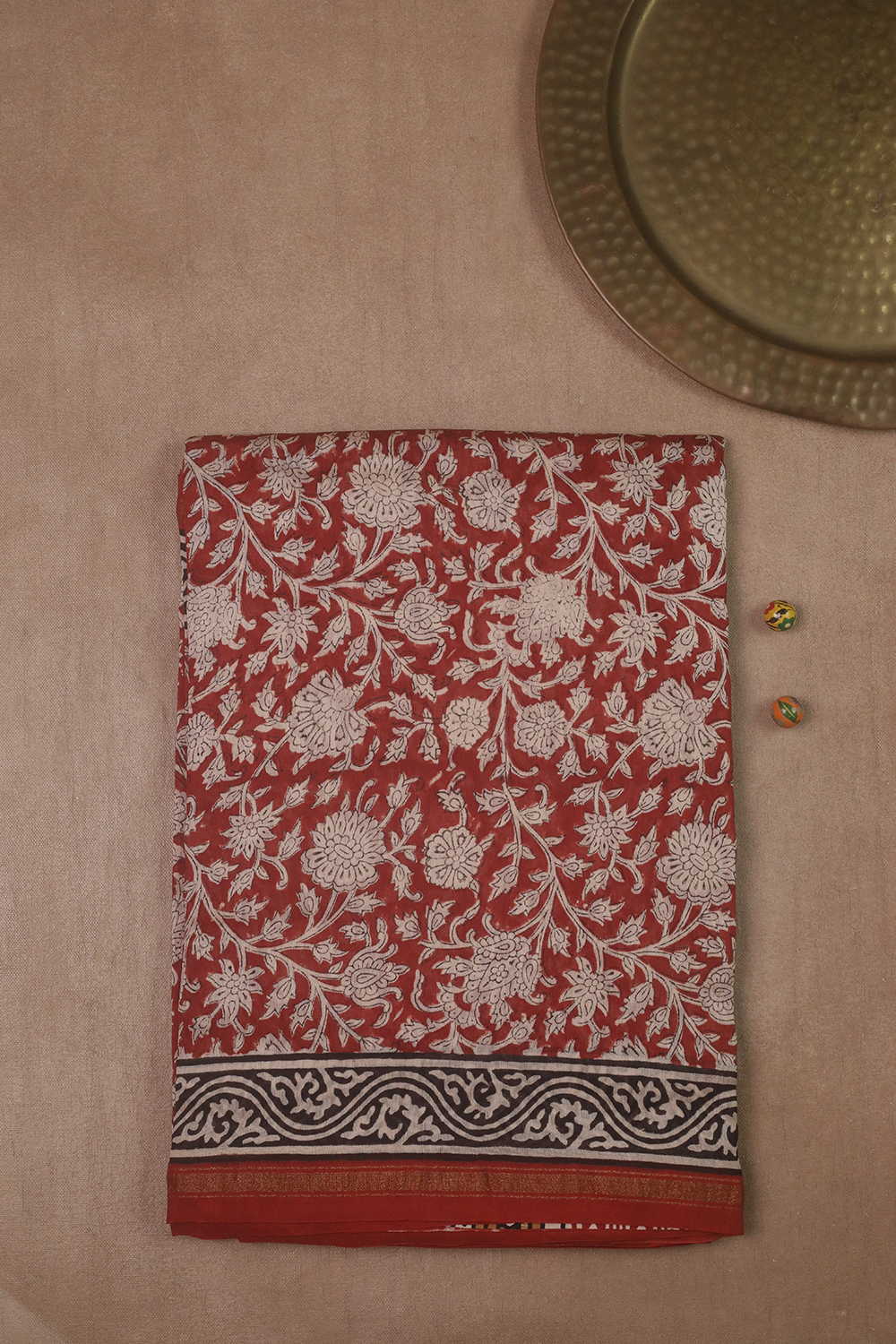 Floral on Maroon Block Printed Silk Cotton saree