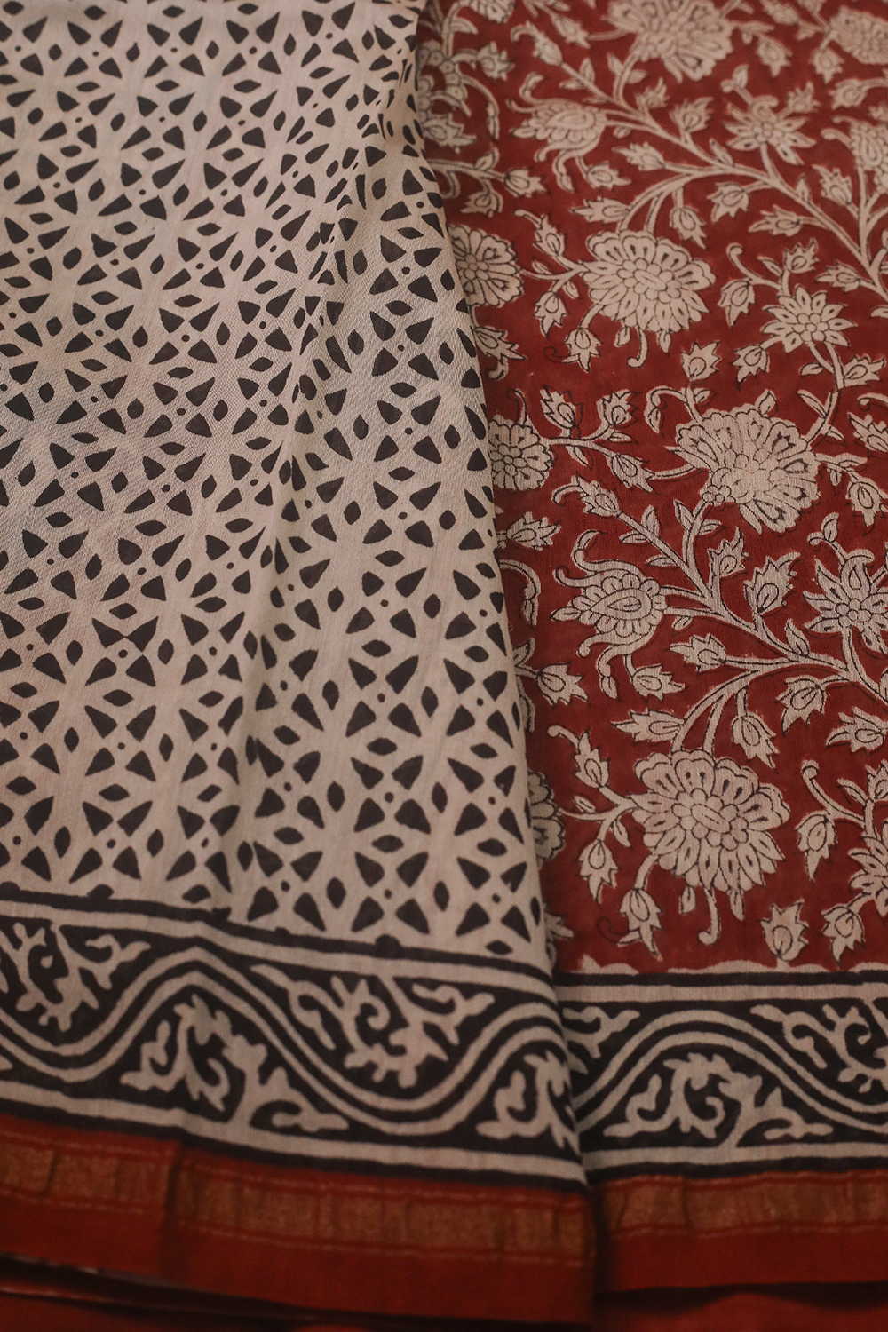 Floral on Maroon Block Printed Silk Cotton saree - Image 4