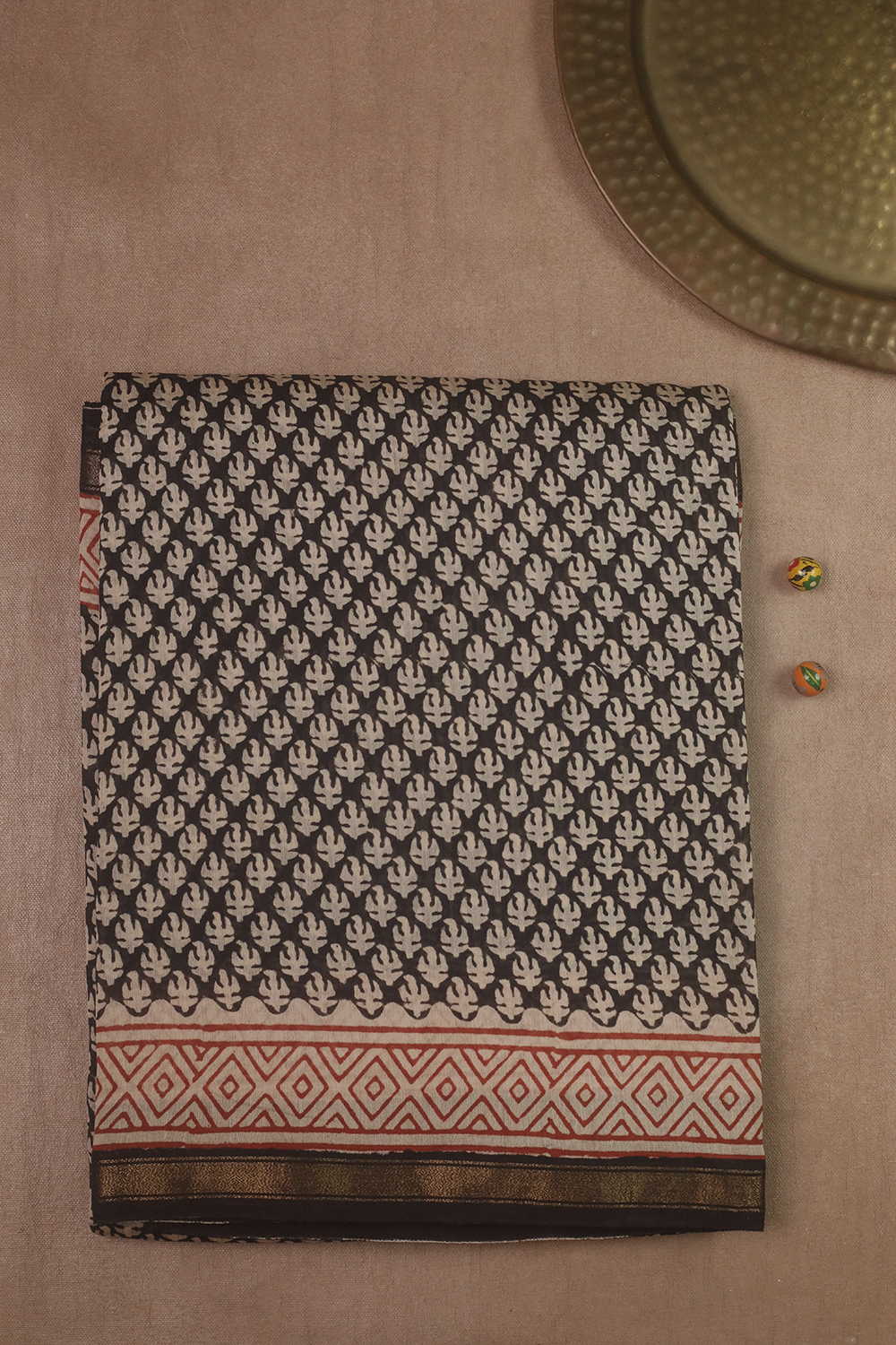 Tiny Motifs - Black Block Printed Silk Cotton saree