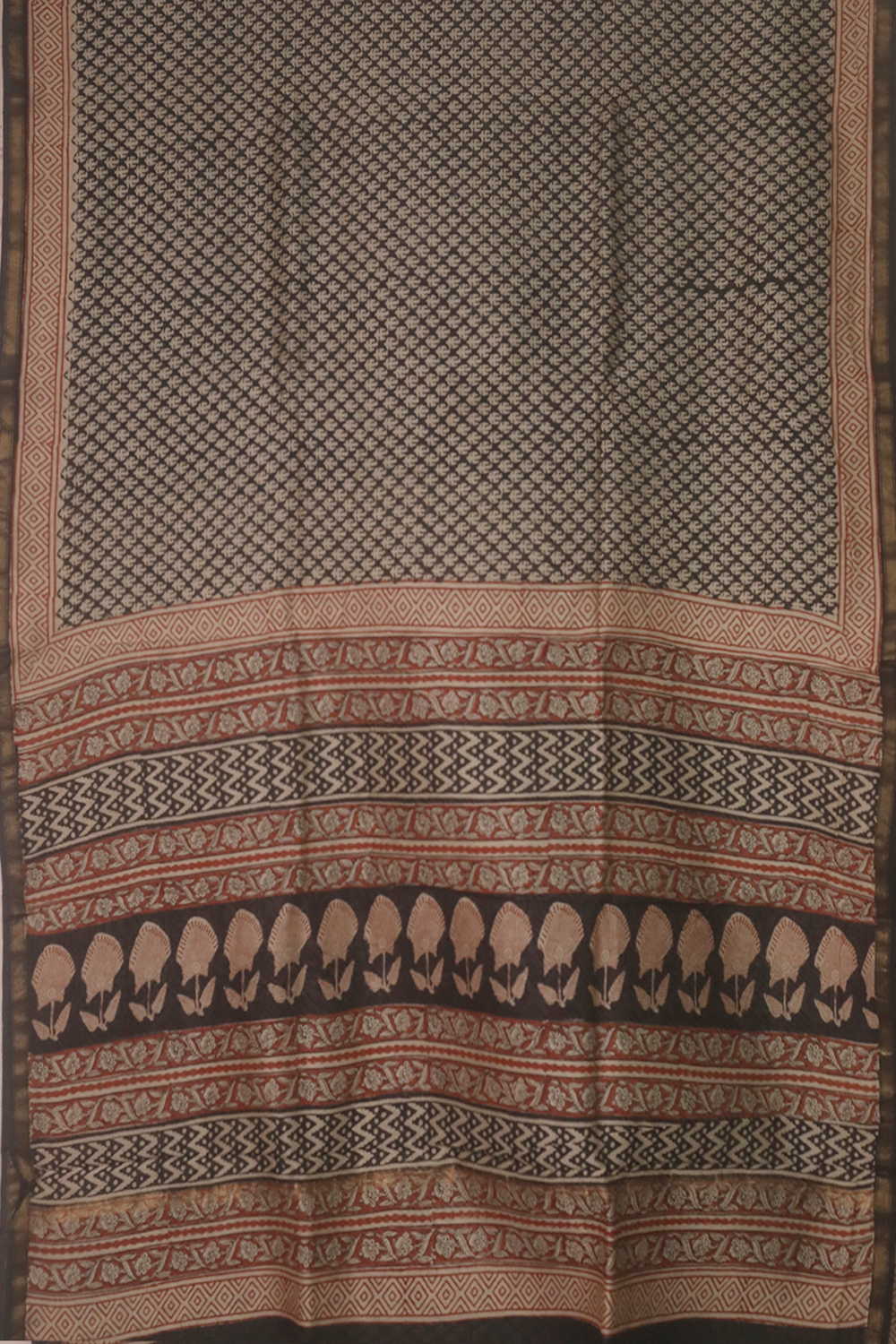 Tiny Motifs - Black Block Printed Silk Cotton saree - Image 2