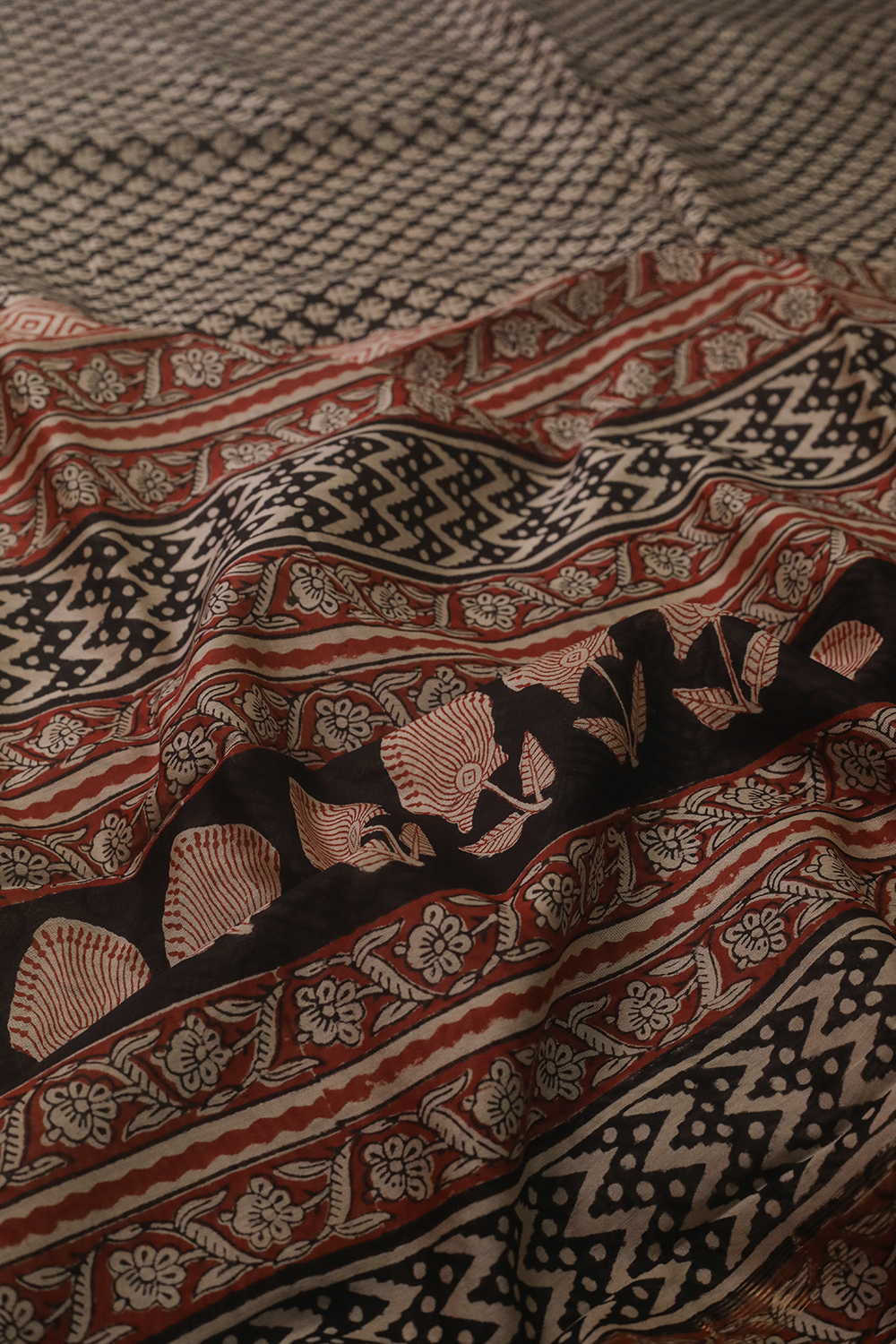 Tiny Motifs - Black Block Printed Silk Cotton saree - Image 3