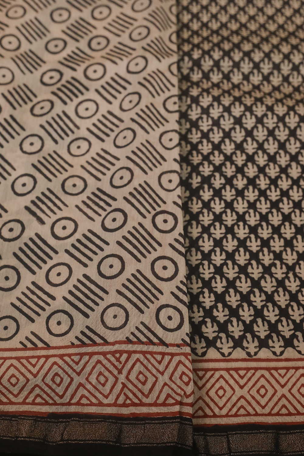 Tiny Motifs - Black Block Printed Silk Cotton saree - Image 4
