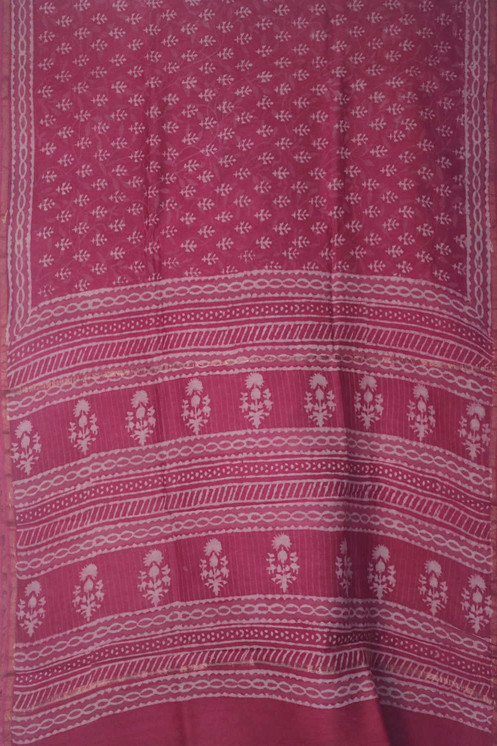 Cream Motifs on Pink Block Printed Silk Cotton saree - Image 2