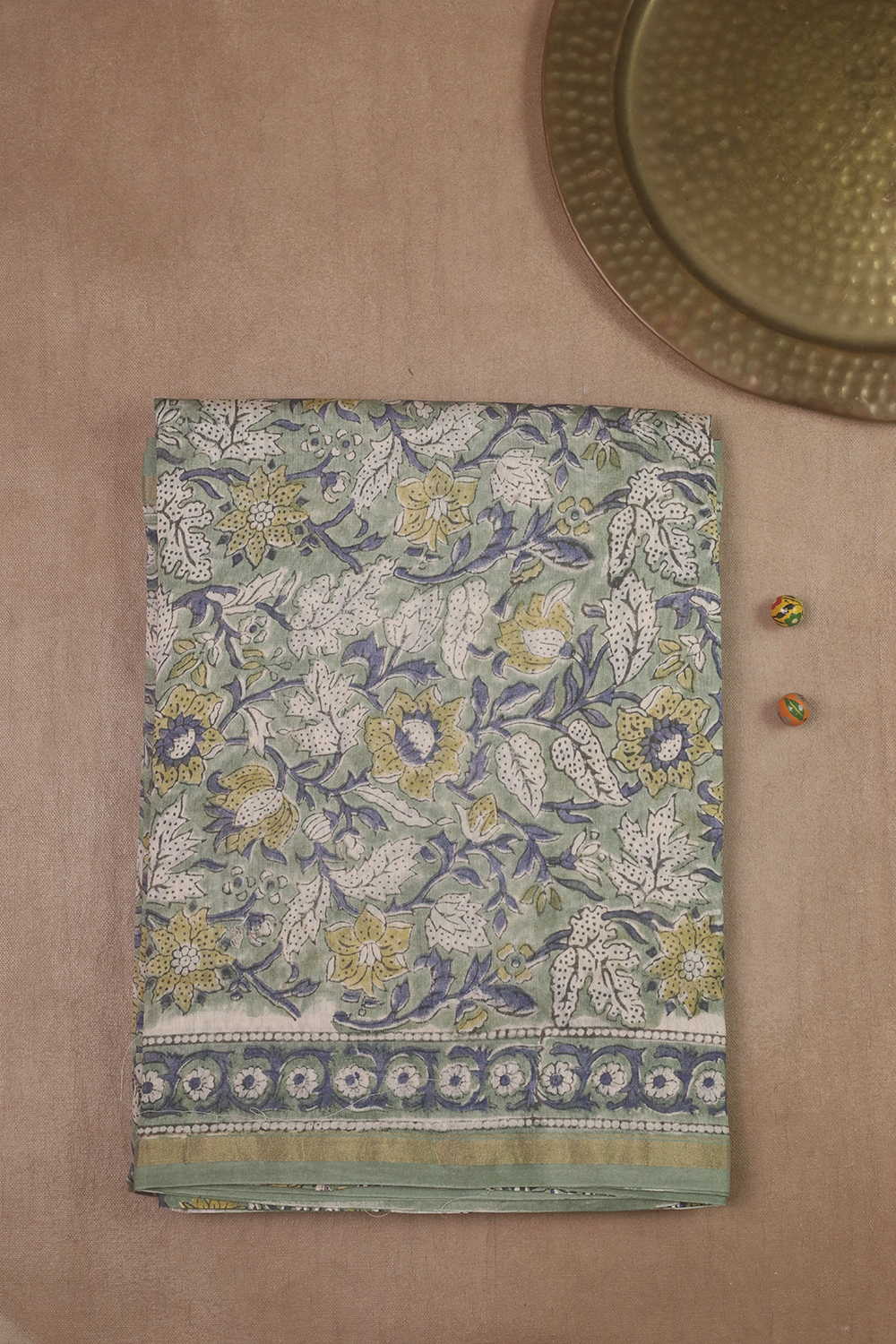 Floral Garden - Green Block Printed Silk Cotton saree