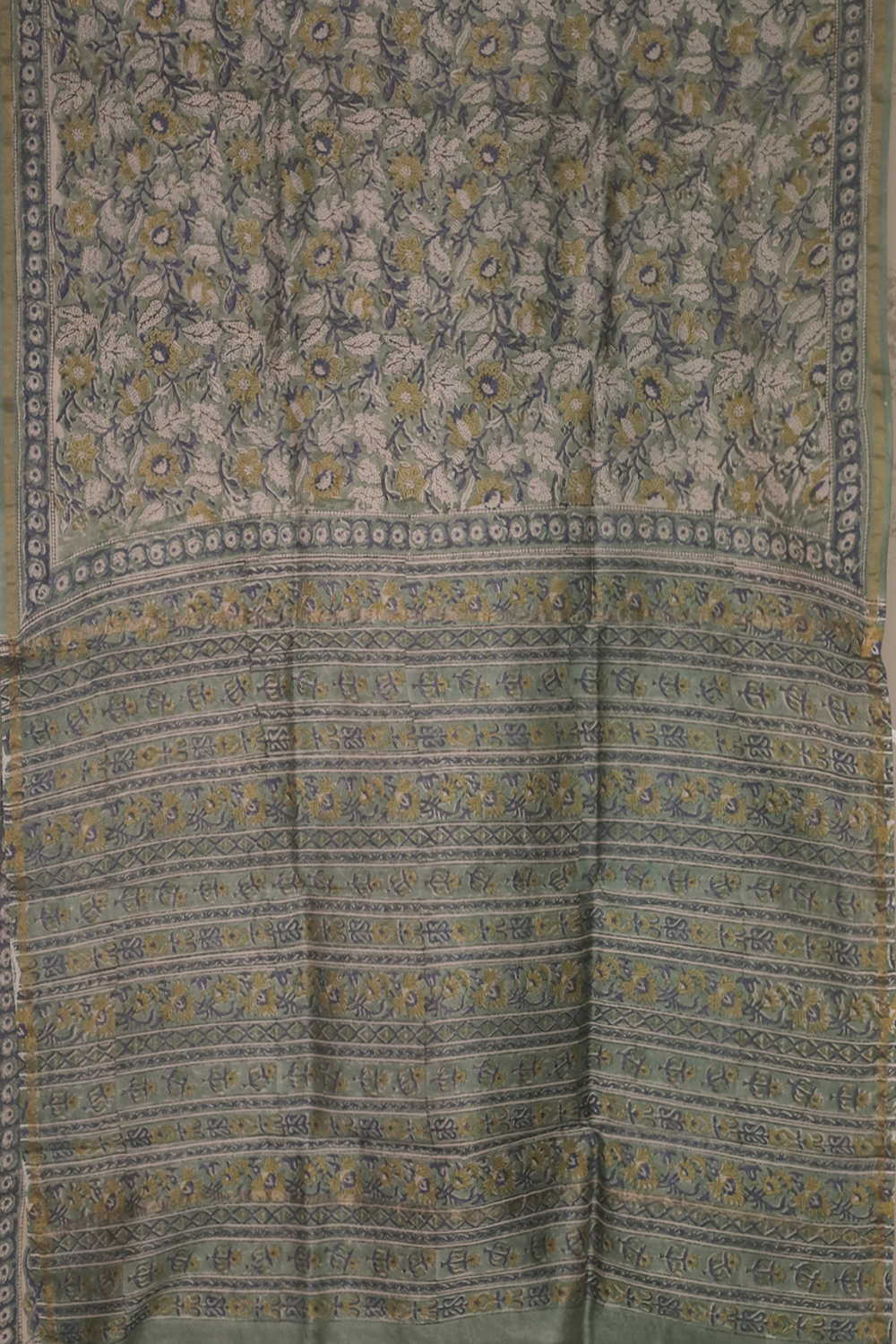Floral Garden - Green Block Printed Silk Cotton saree - Image 2