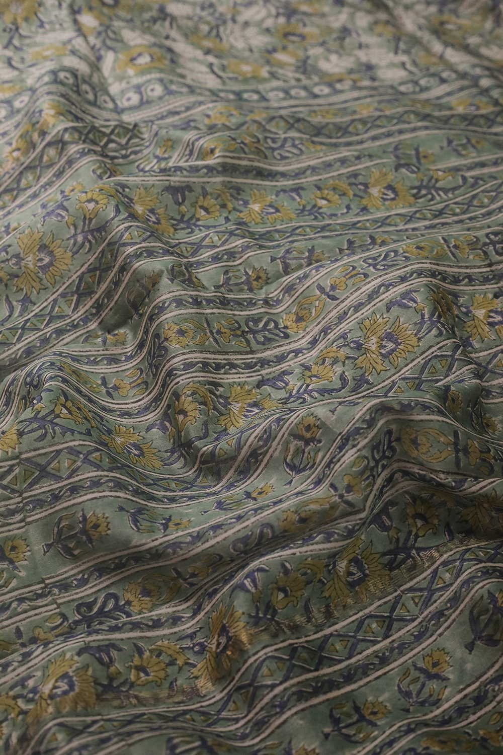 Floral Garden - Green Block Printed Silk Cotton saree - Image 3
