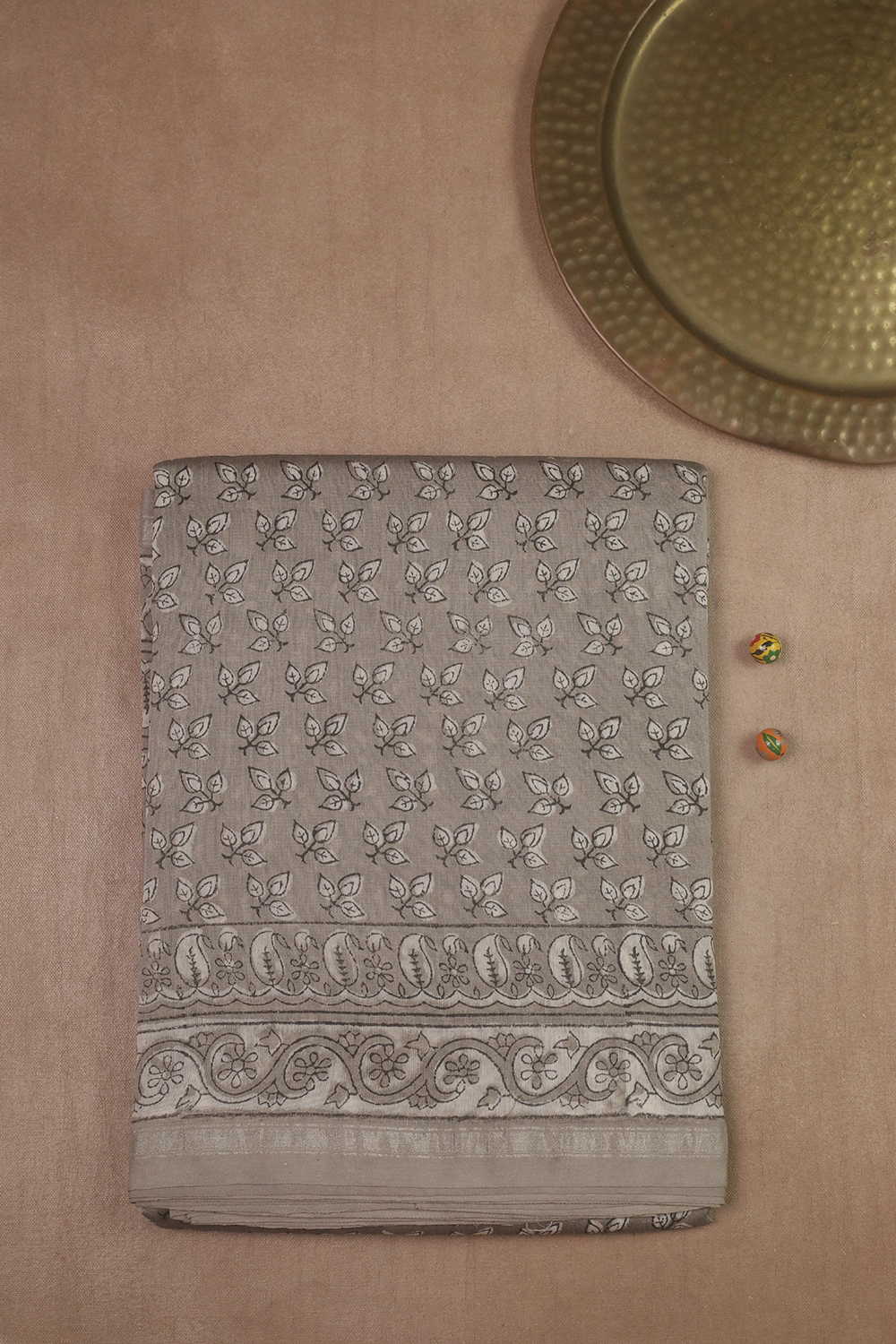 Grey Block Printed Silk Cotton saree