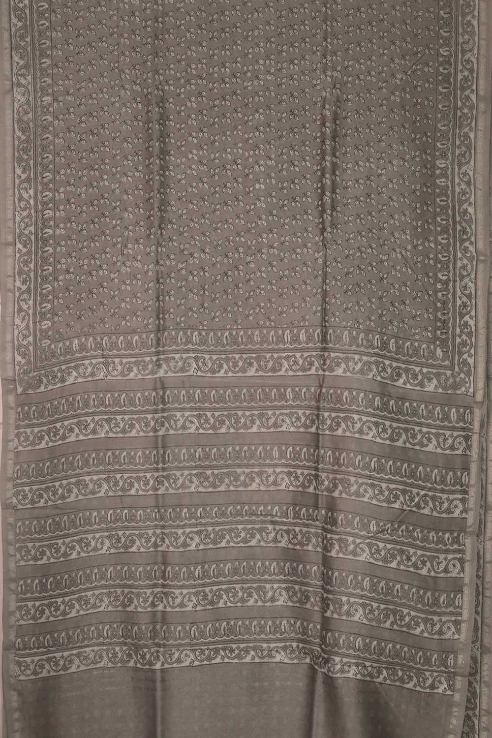 Grey Block Printed Silk Cotton saree - Image 2