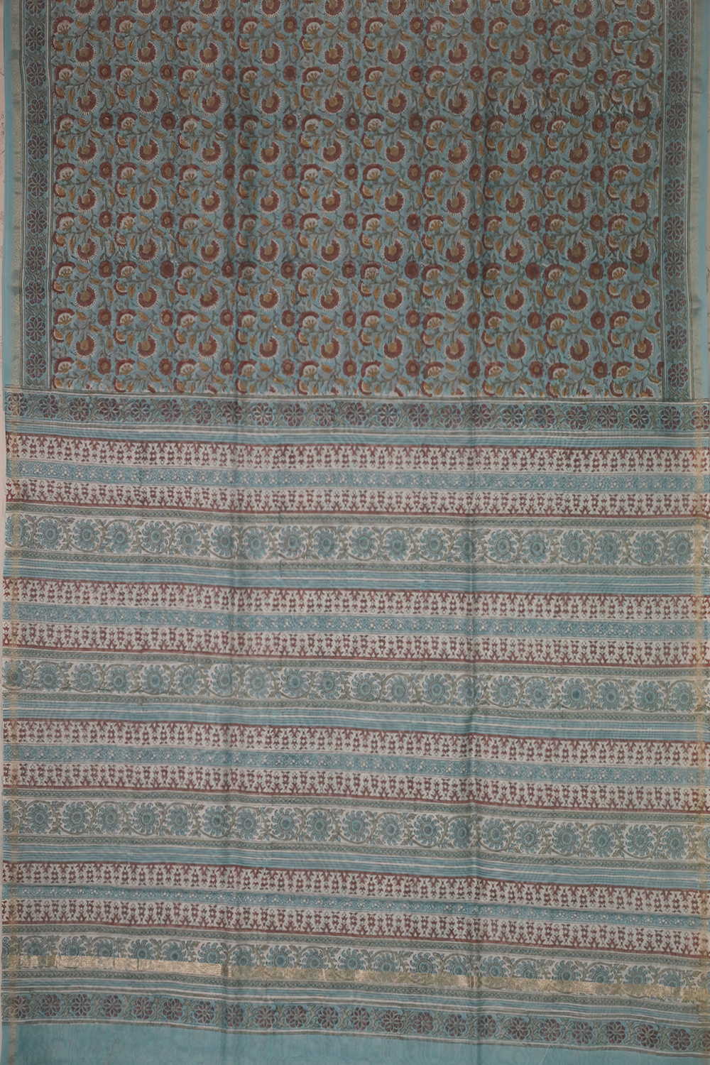 Glacier Blue Block Printed Silk Cotton saree - Image 2