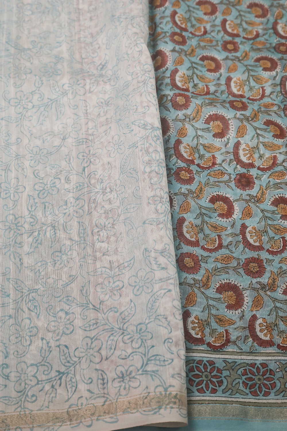 Glacier Blue Block Printed Silk Cotton saree - Image 4