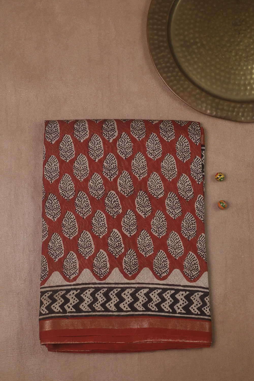 Maroon Block Printed Silk Cotton saree