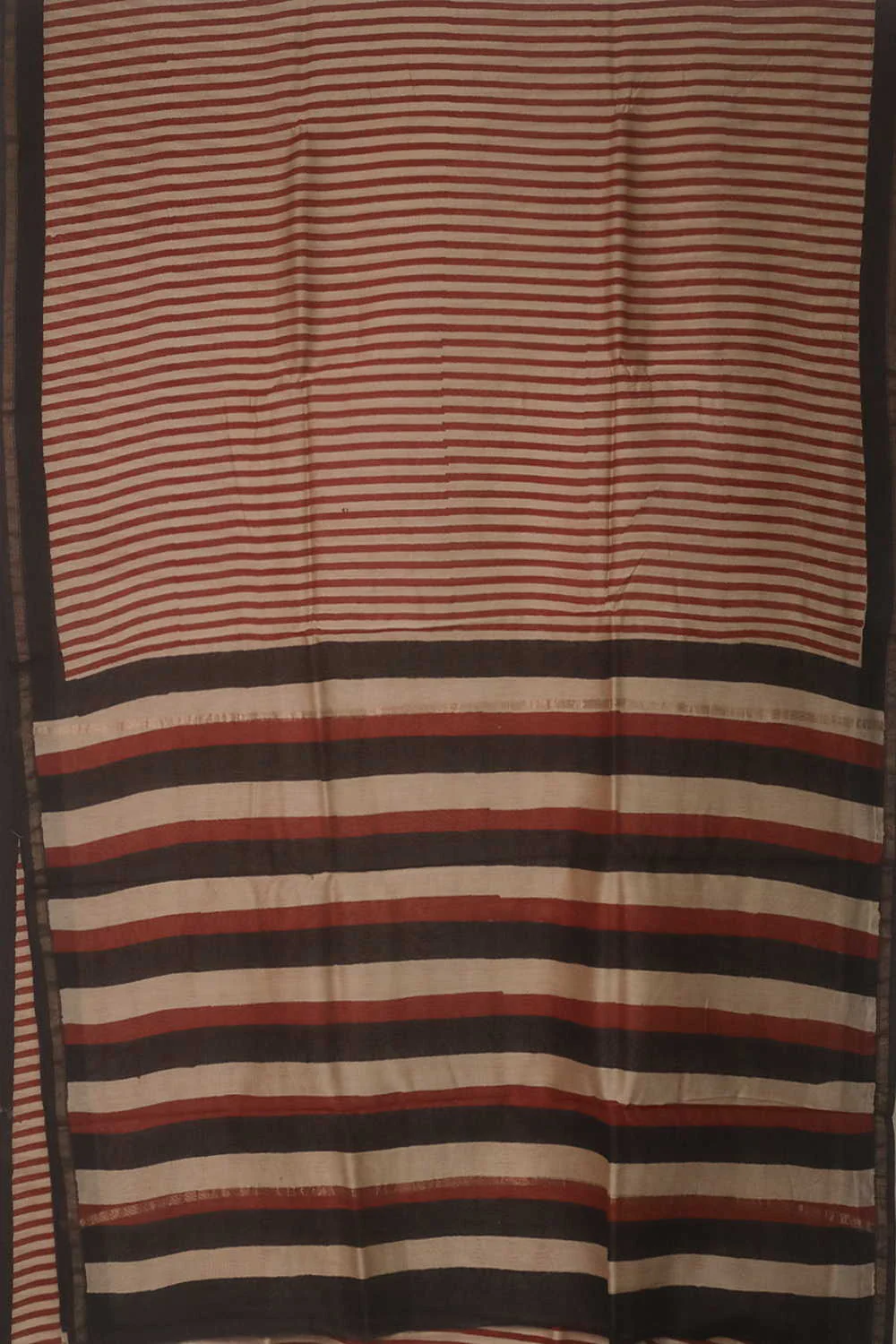 Cream Stripes on Maroon Block Printed Silk Cotton saree - Image 2