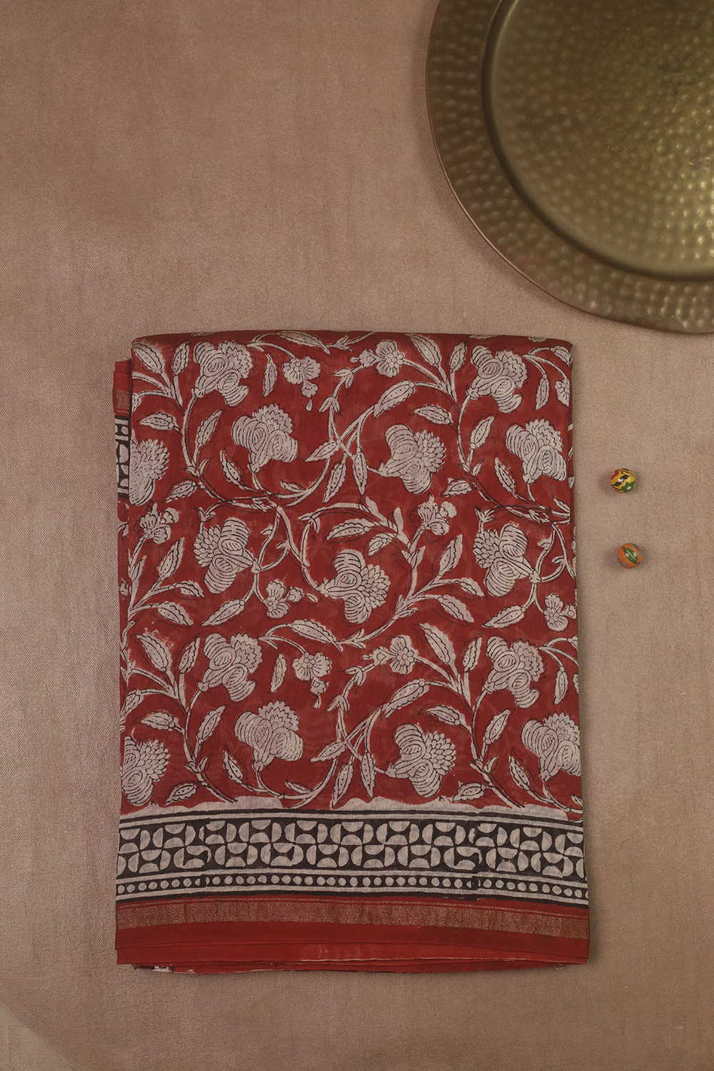 Floral Vein - Maroon Block Printed Silk Cotton saree