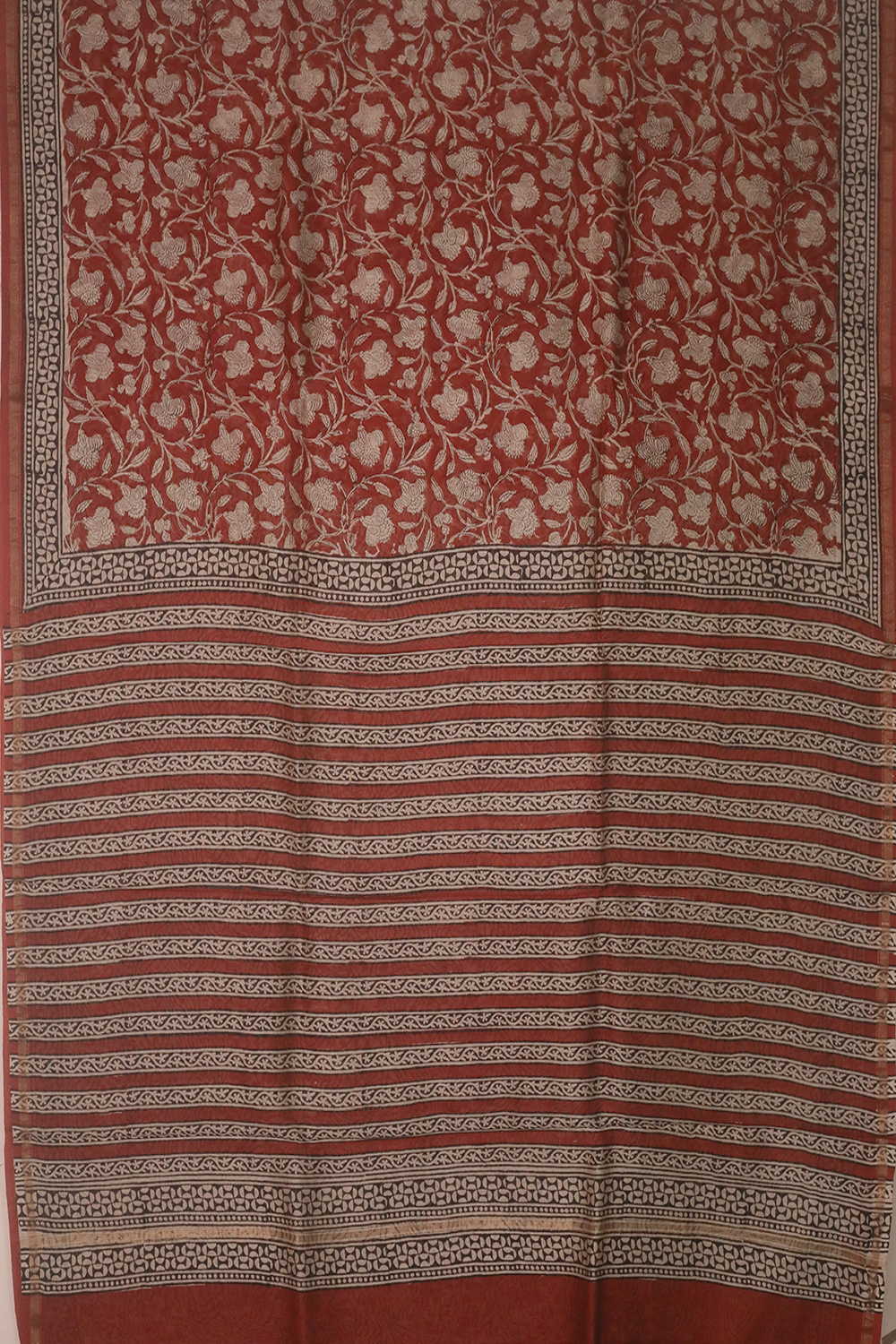 Floral Vein - Maroon Block Printed Silk Cotton saree - Image 2