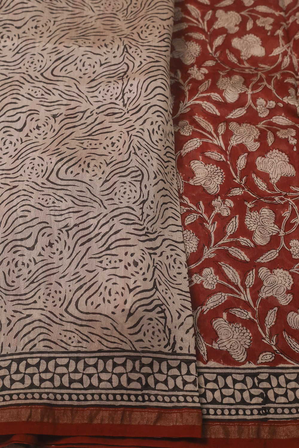 Floral Vein - Maroon Block Printed Silk Cotton saree - Image 4