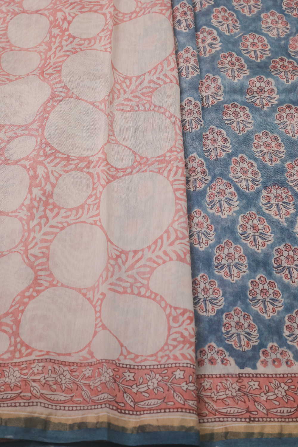 Dodger Blue Block Printed Silk Cotton saree - Image 4
