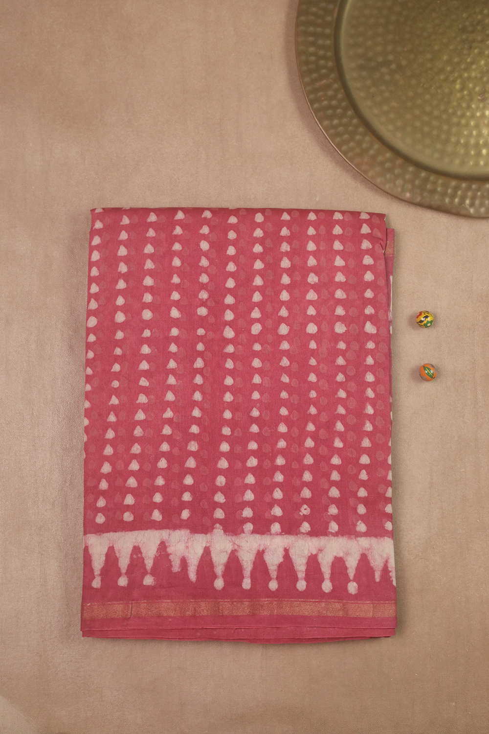 Dotted Pink Block Printed Silk Cotton saree