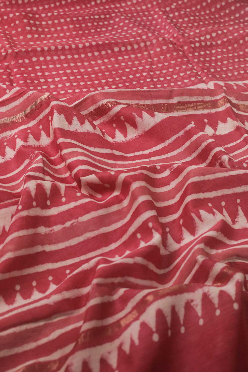 Dotted Pink Block Printed Silk Cotton saree - Image 3