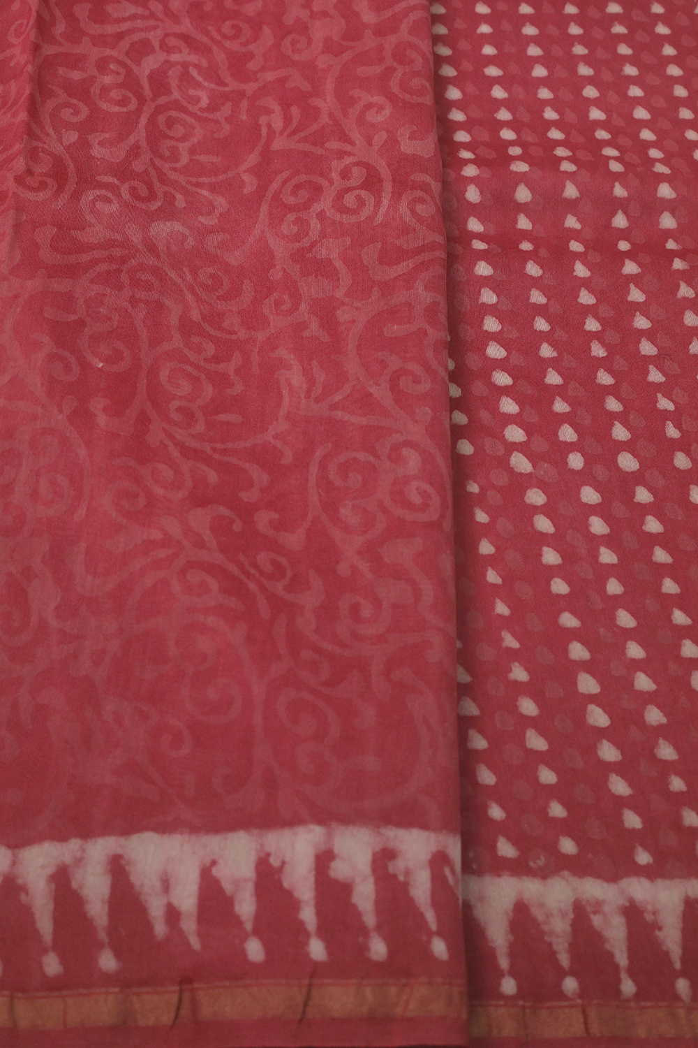 Dotted Pink Block Printed Silk Cotton saree - Image 4