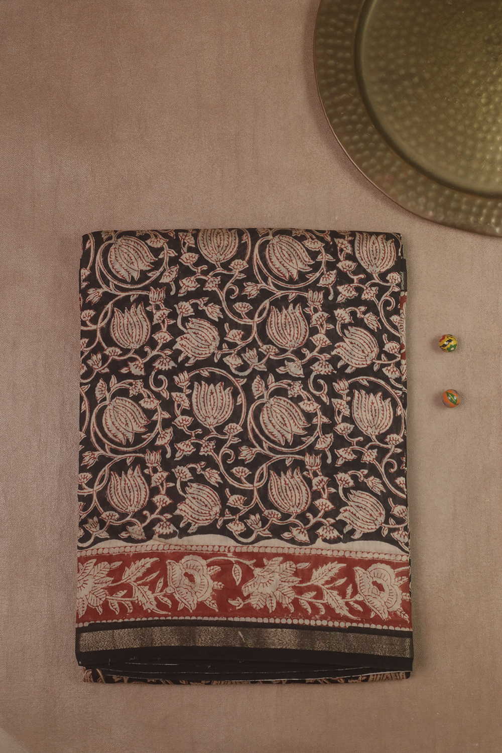 Blossom - Black Block Printed Silk Cotton saree