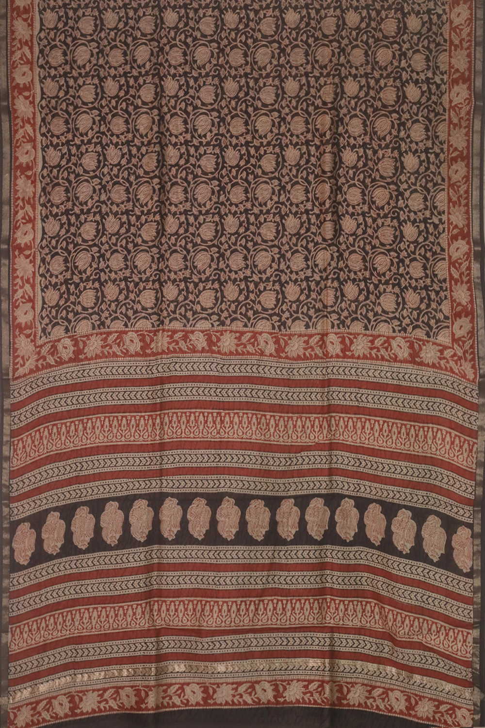 Blossom - Black Block Printed Silk Cotton saree - Image 2