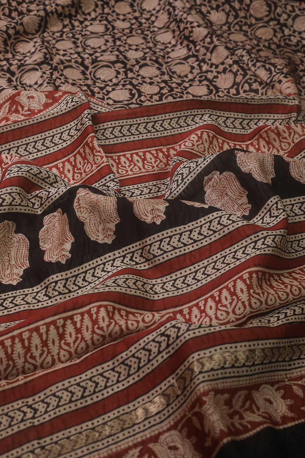 Blossom - Black Block Printed Silk Cotton saree - Image 3