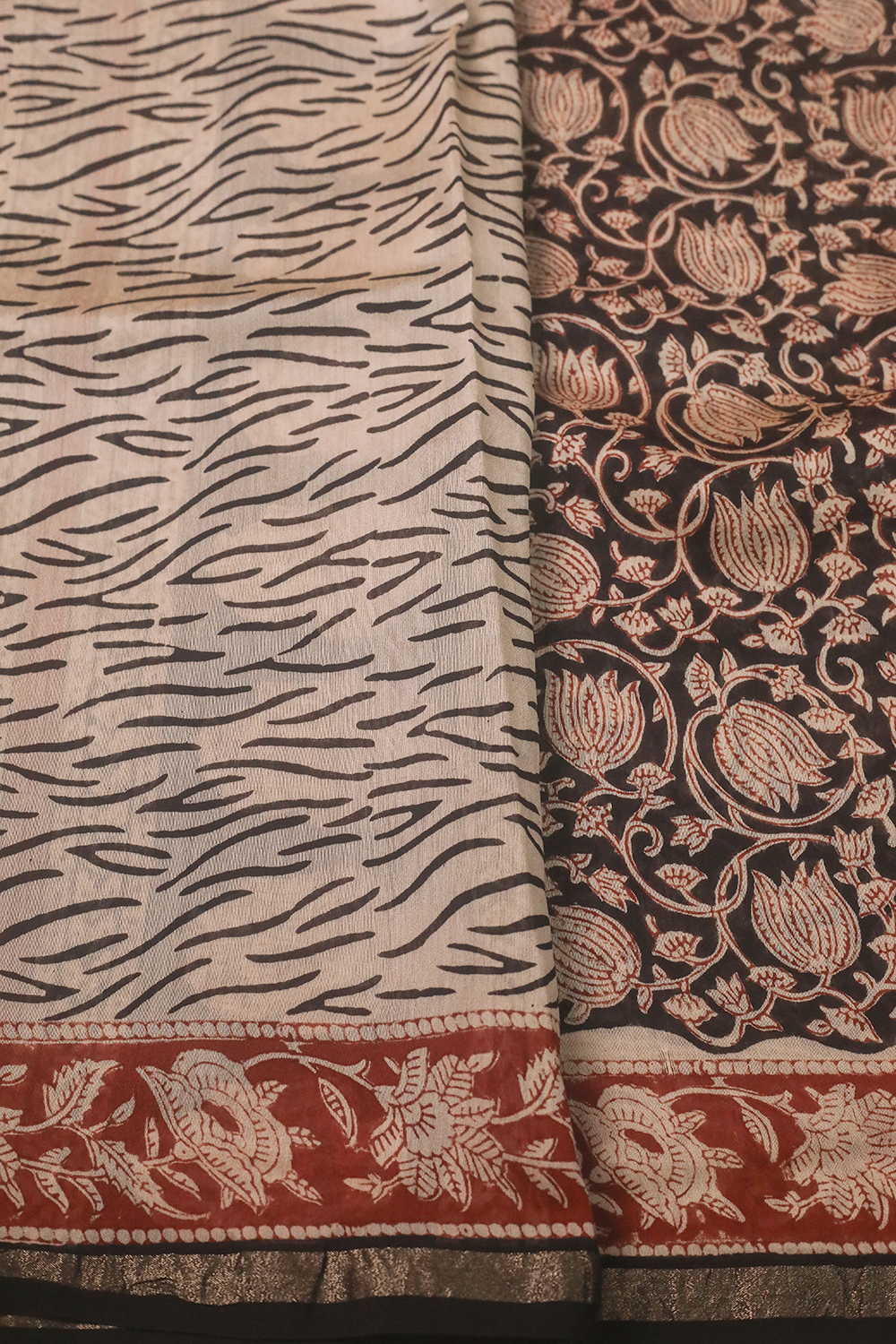 Blossom - Black Block Printed Silk Cotton saree - Image 4