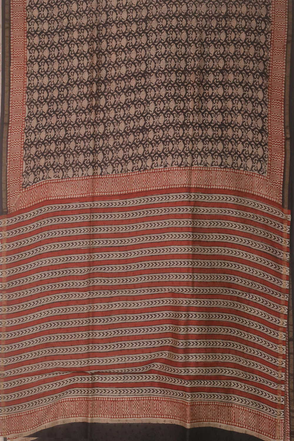 Black - Block Printed Silk Cotton saree - Image 2