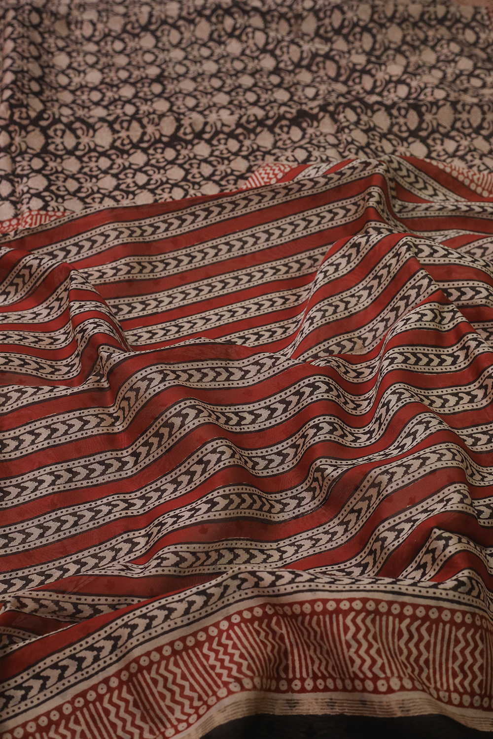 Black - Block Printed Silk Cotton saree - Image 3