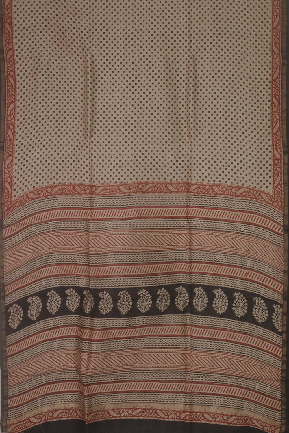 Square Dots on Cream Block Printed Silk Cotton saree - Image 2