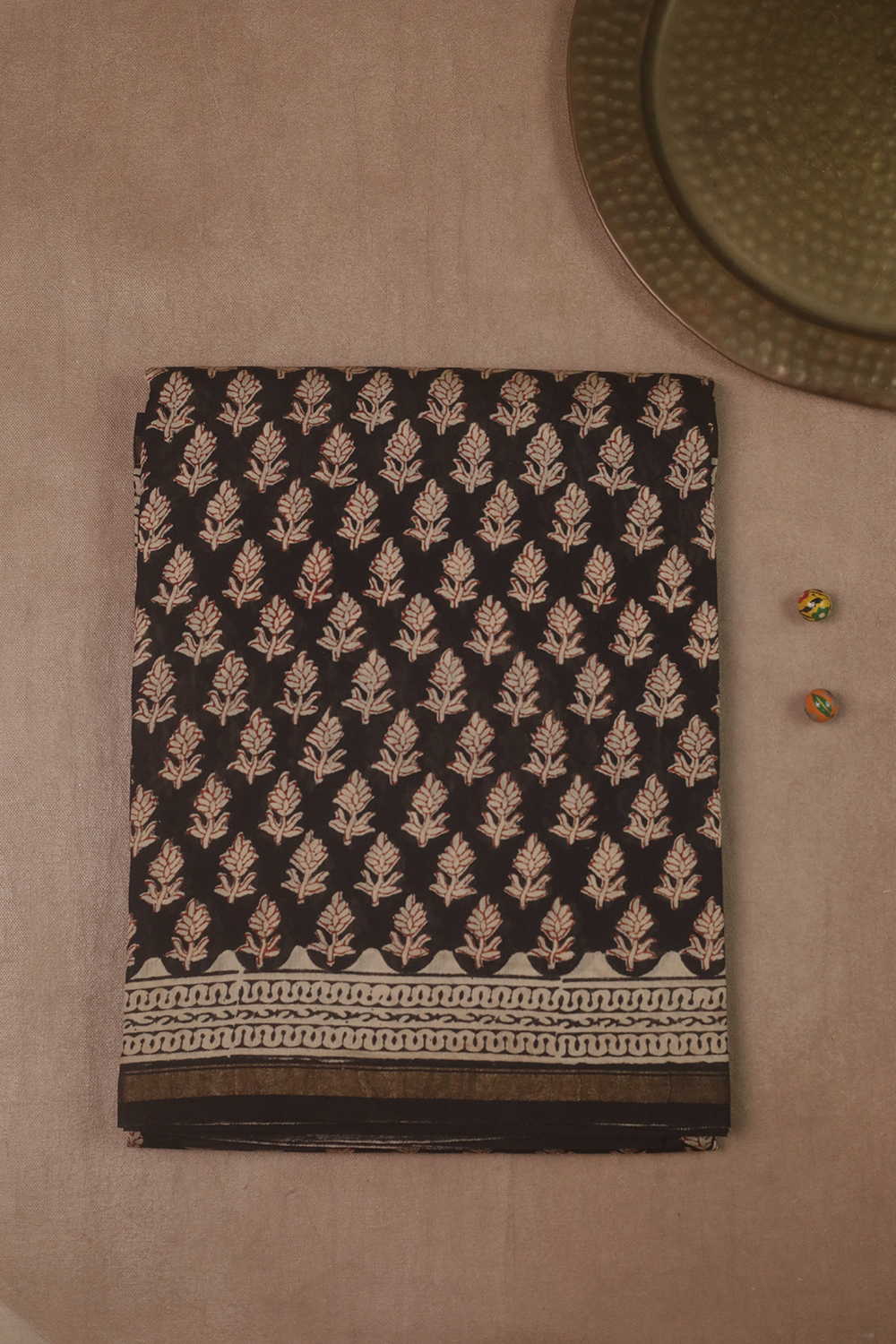 Black - Florets Block Printed Silk Cotton saree