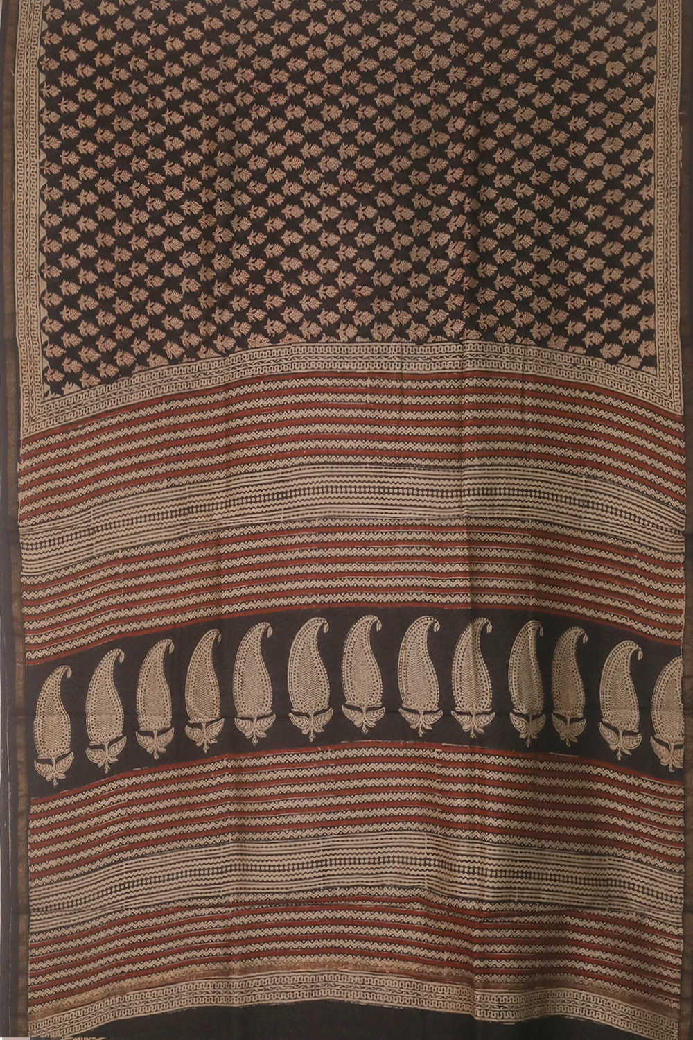 Black - Florets Block Printed Silk Cotton saree - Image 2