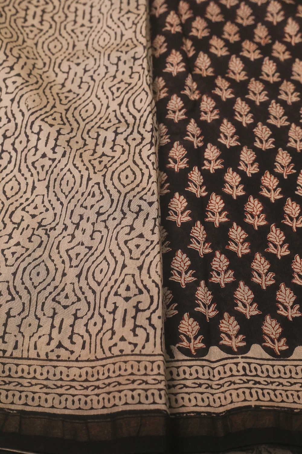 Black - Florets Block Printed Silk Cotton saree - Image 4