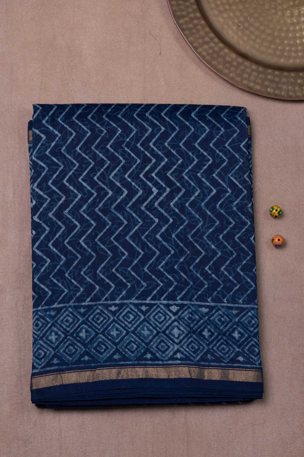 ZigZag Pattern Block Printed Chanderi Silk Cotton saree