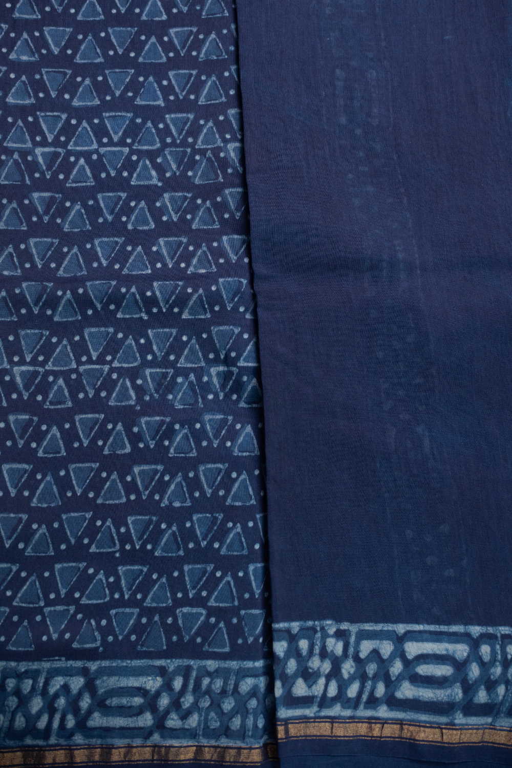 Dark Indigo Block Printed Chanderi Silk Cotton saree - Image 4