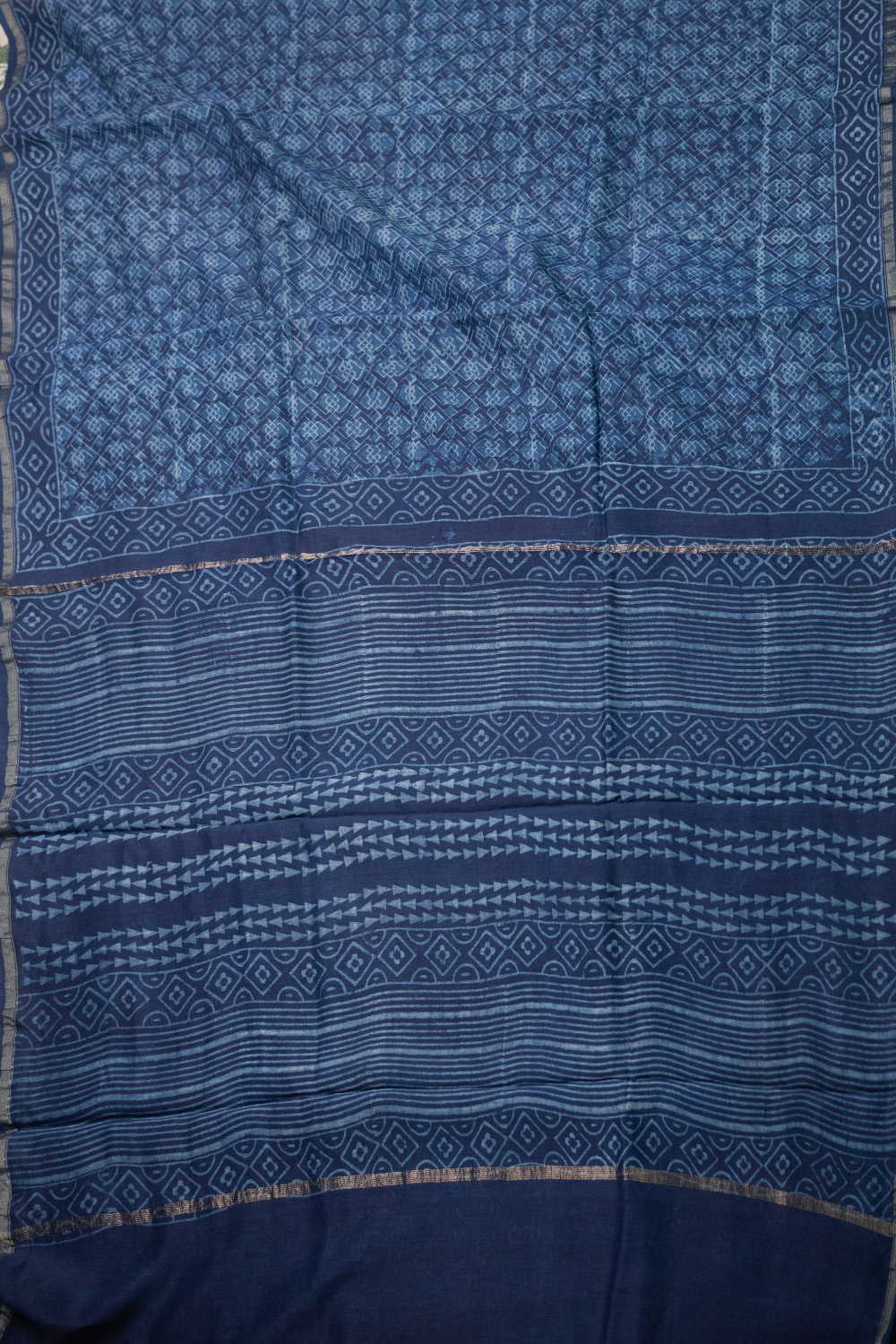 Geometry Indigo Block Printed Chanderi Silk Cotton saree - Image 2