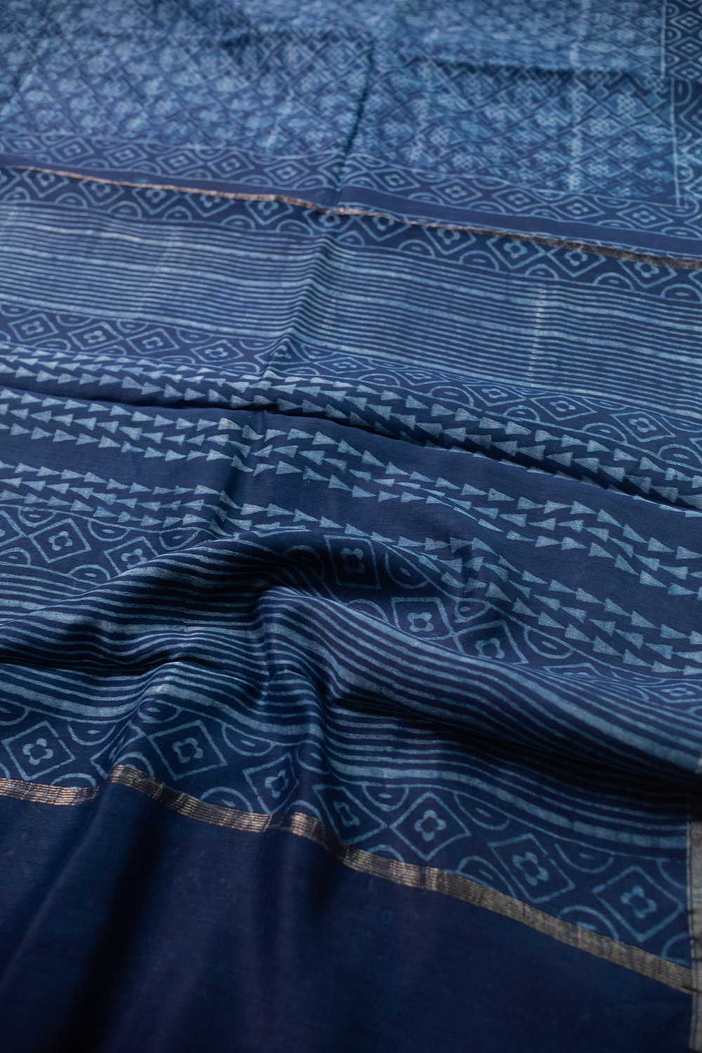 Geometry Indigo Block Printed Chanderi Silk Cotton saree - Image 3