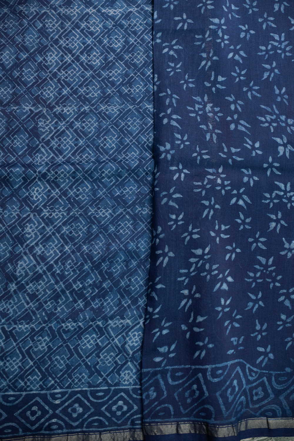 Geometry Indigo Block Printed Chanderi Silk Cotton saree - Image 4