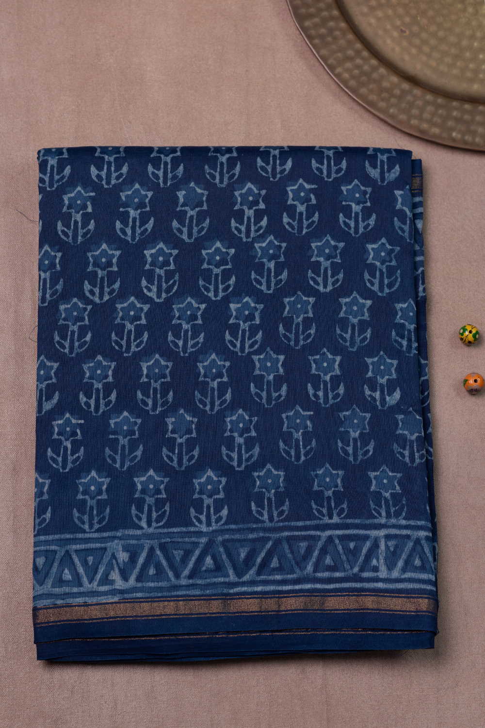 Floral Butta Block Printed Chanderi Silk Cotton saree