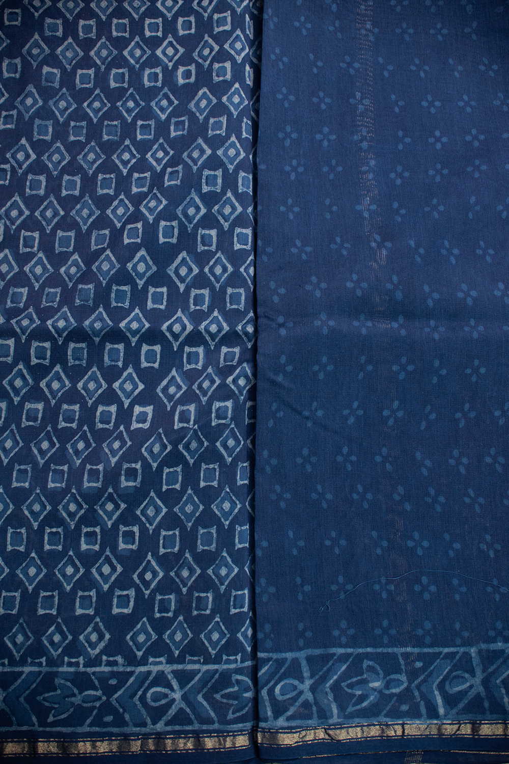 Gridline Indigo Block Printed Chanderi Silk Cotton saree - Image 4