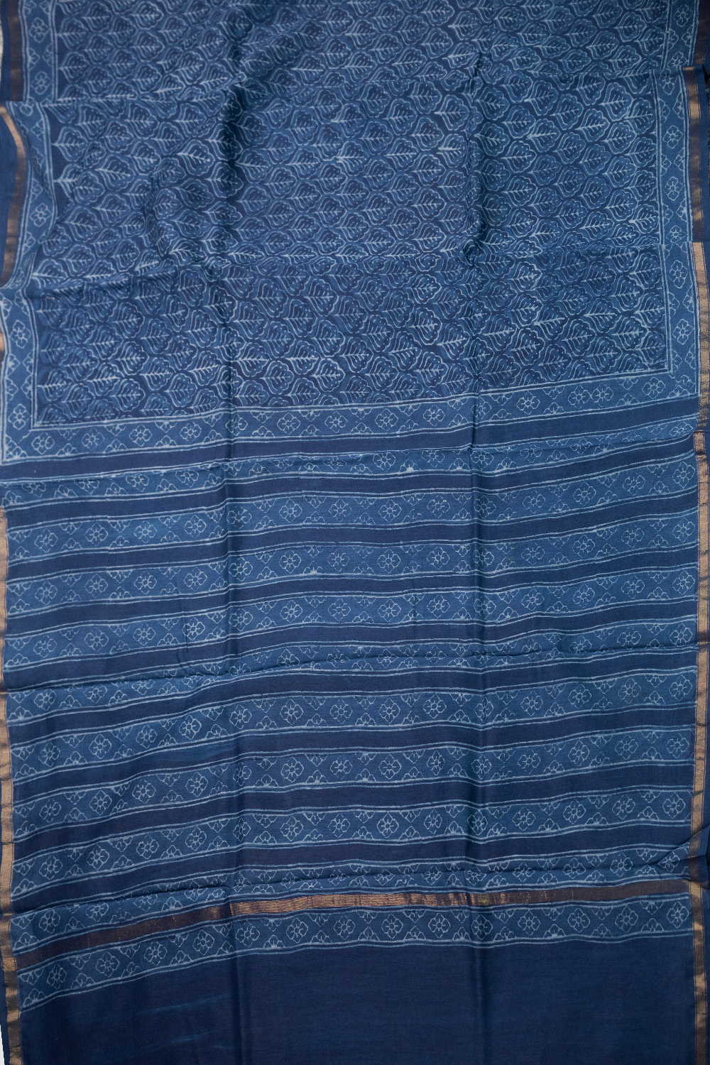 Zari Border - Indigo Block Printed Chanderi Silk Cotton saree - Image 2