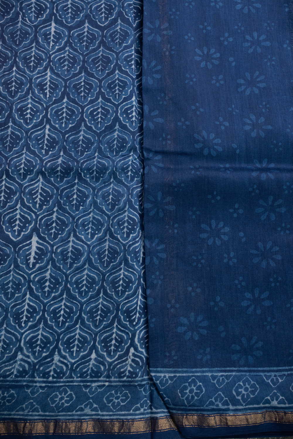 Zari Border - Indigo Block Printed Chanderi Silk Cotton saree - Image 4