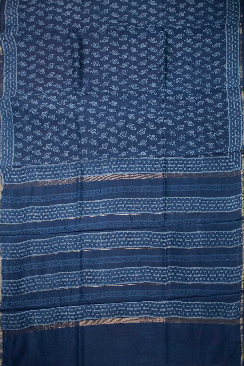 Motifs - Indigo Block Printed Chanderi Silk Cotton saree - Image 2