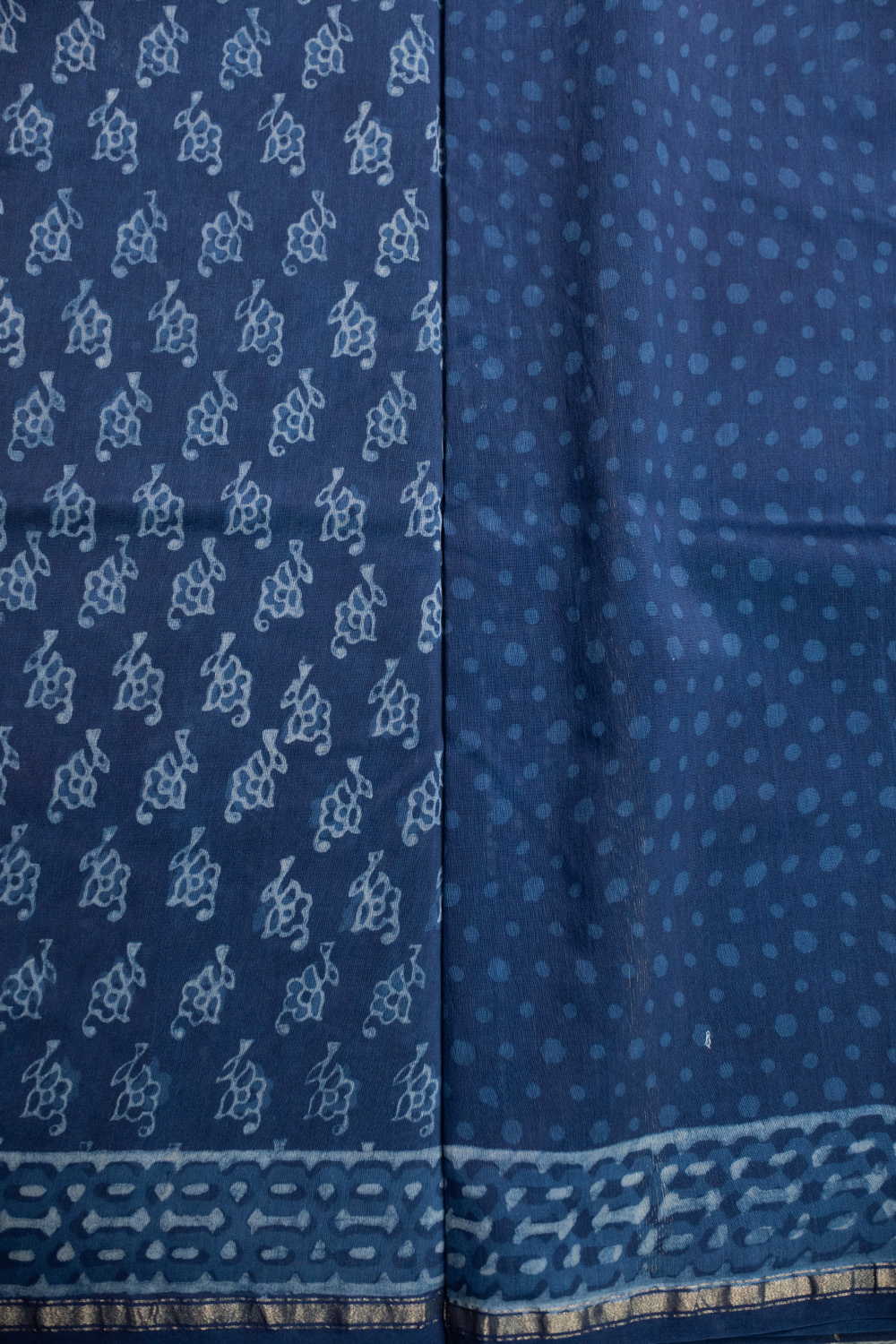 Motifs - Indigo Block Printed Chanderi Silk Cotton saree - Image 4