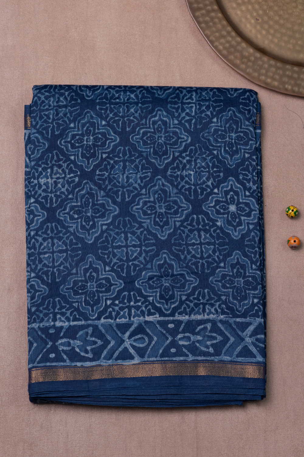 Indigo with Pattern Block Printed Chanderi Silk Cotton saree