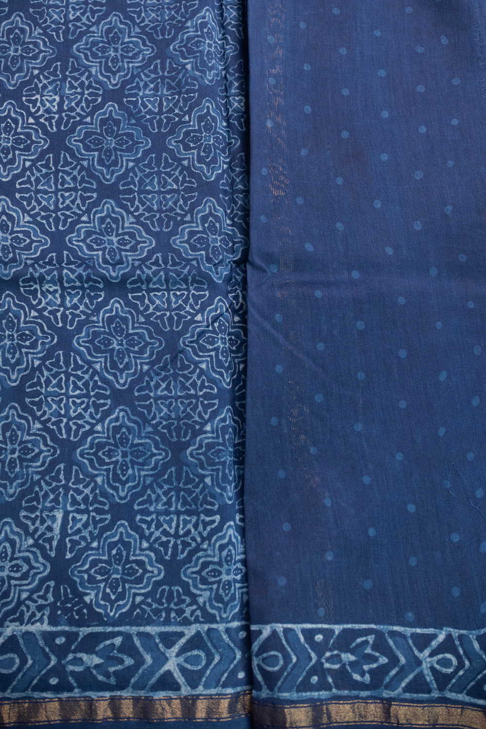 Indigo with Pattern Block Printed Chanderi Silk Cotton saree - Image 4