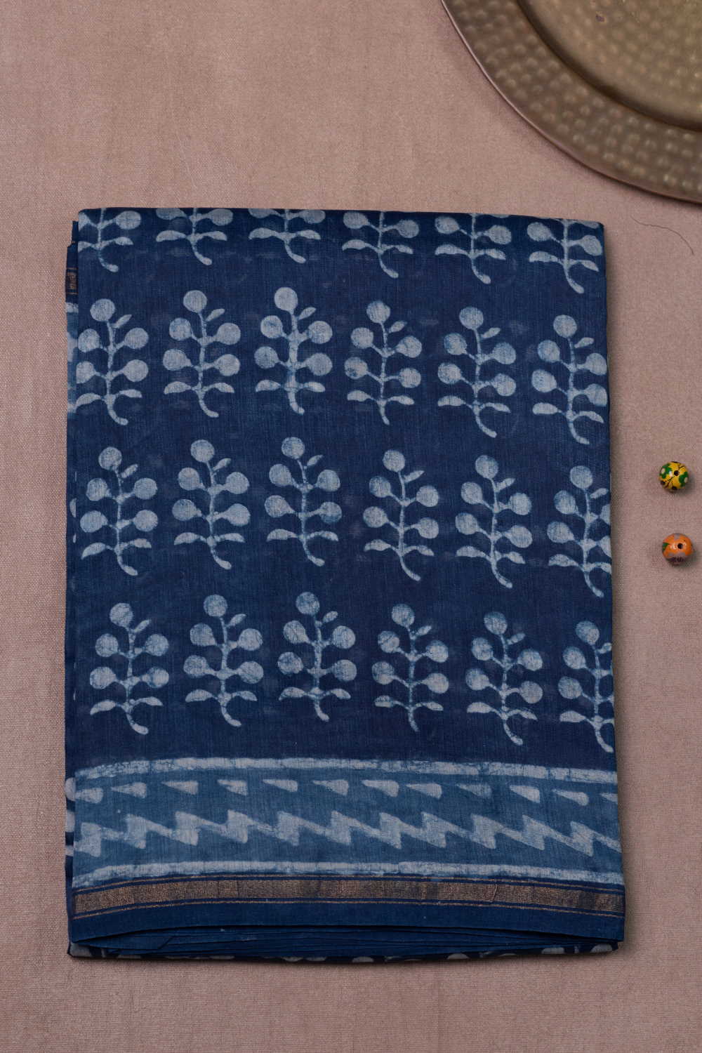 Cream Buttas Block Printed Chanderi Silk Cotton saree