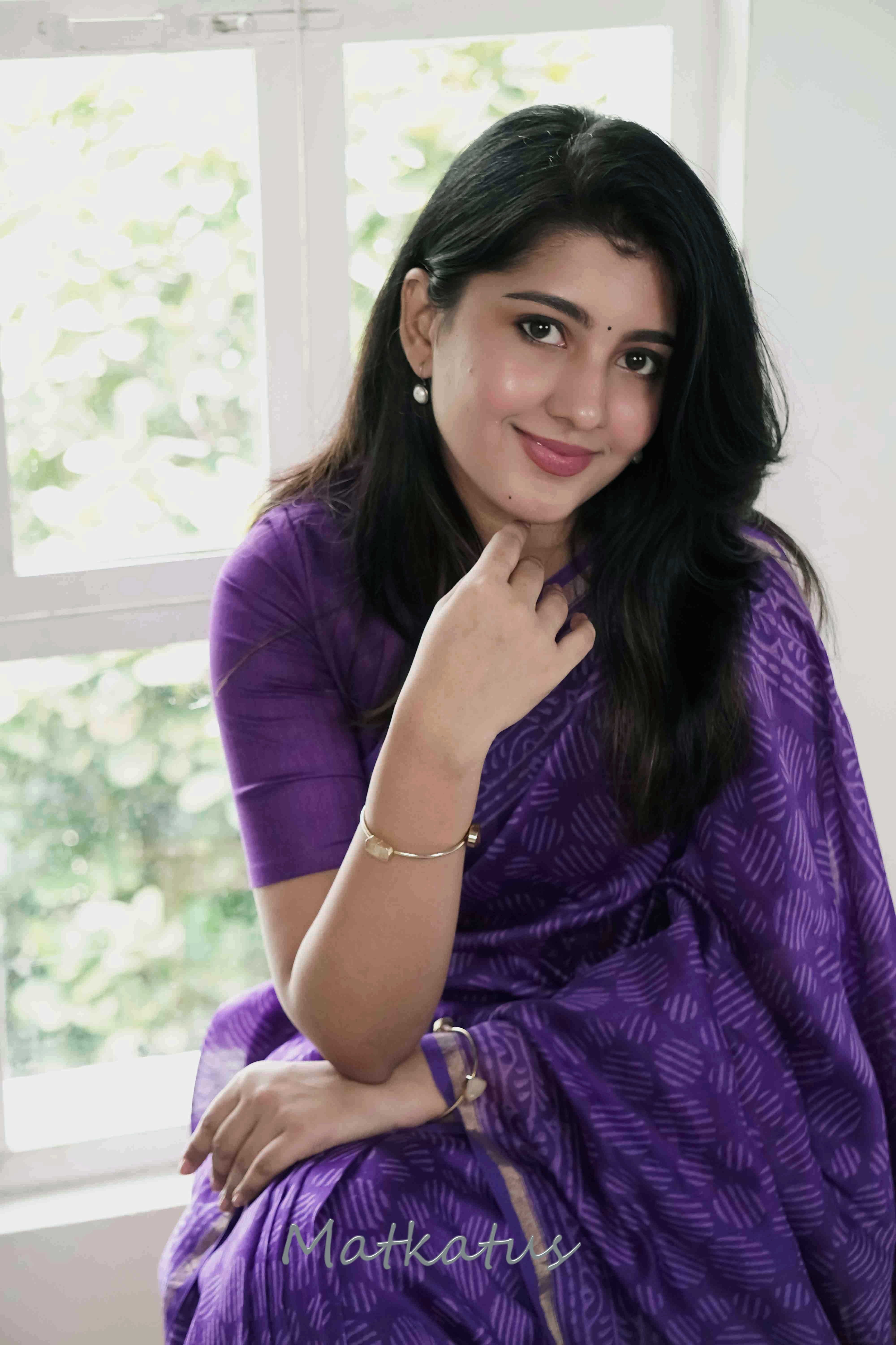 Dark Violet Block Printed Silk Cotton saree