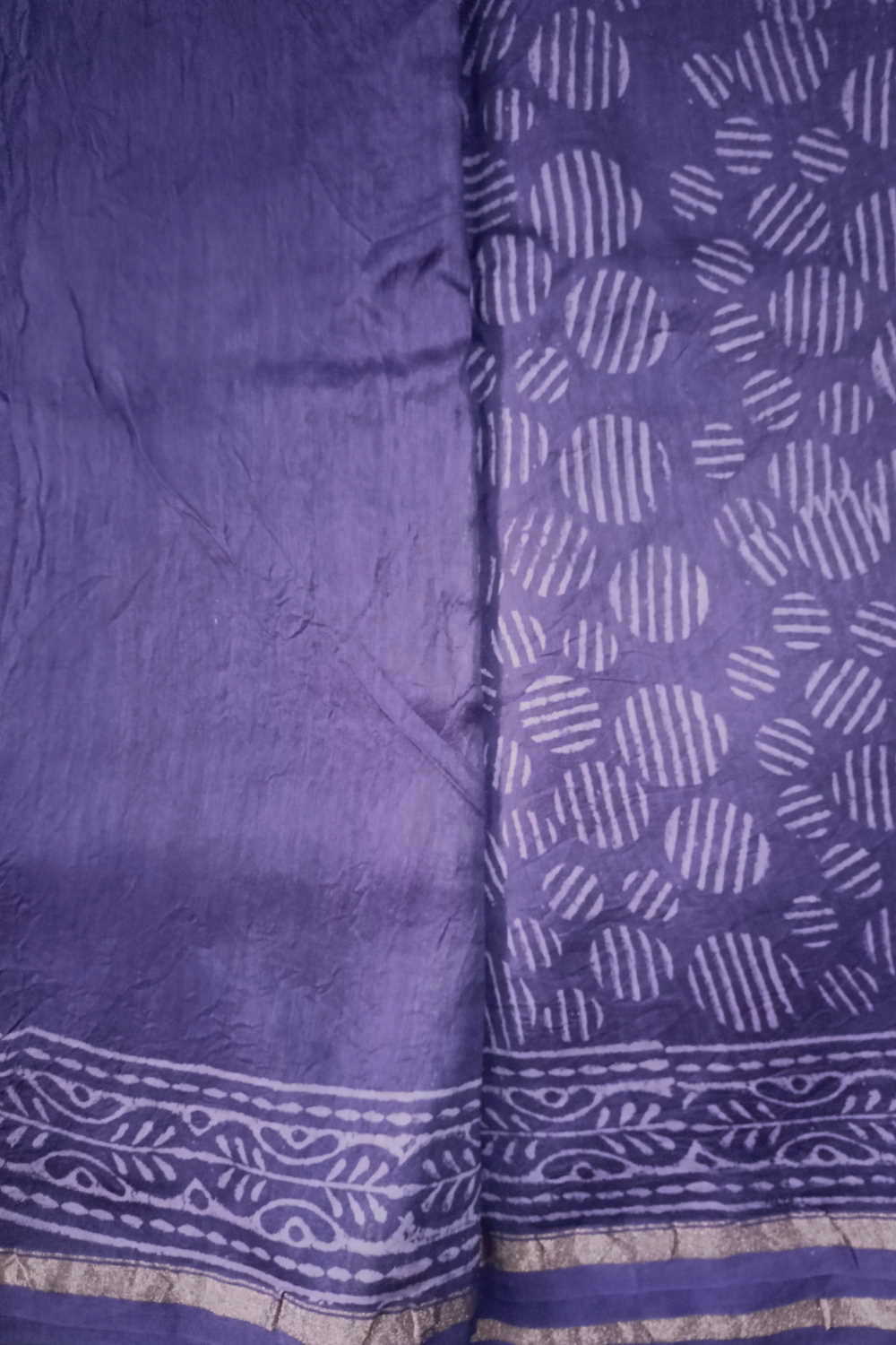 Dark Violet Block Printed Silk Cotton saree - Image 10